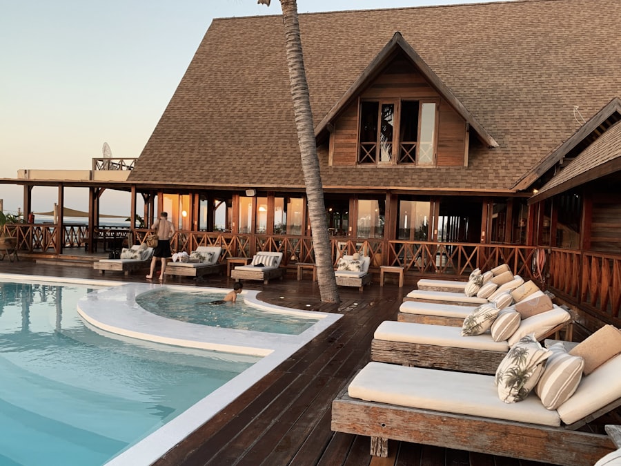 Hotel with a pool and sun loungers