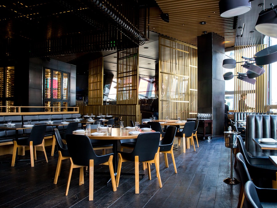 Restaurant dining room set for service